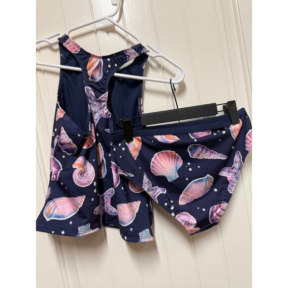 Lands' End Girls' Swimwear UPF 50 Tankini Top & Bikini Bottom Swim Set, Navy XL - Picture 4 of 6